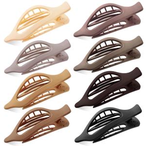 Flat Hair Clips for Women, 8 Pack French Concord Claw Clips for Medium Curly Hair, Strong Hold No Slip Grip Hair Claw Clips,mother's day gifts, Neutral Colors D (Black, Grey,Khaki, White, Brown,Dark GreyLight Gray)
