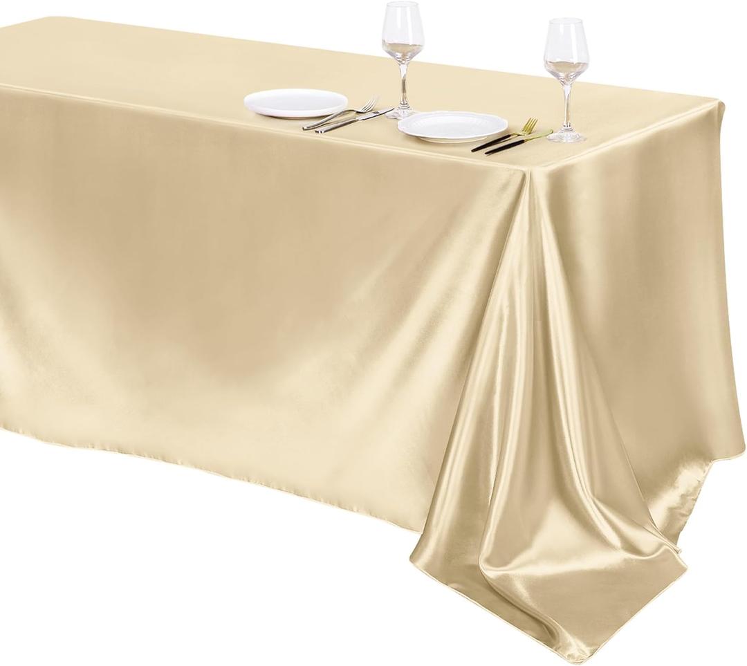 TURSTIN 1 Pack Champagne Satin Tablecloth 102 x 58 Inch Overlay Satin Table Cover Rectangle Bright Silk Tablecloth Smooth Fabric Table Decoration for Wedding Banquet Party Events