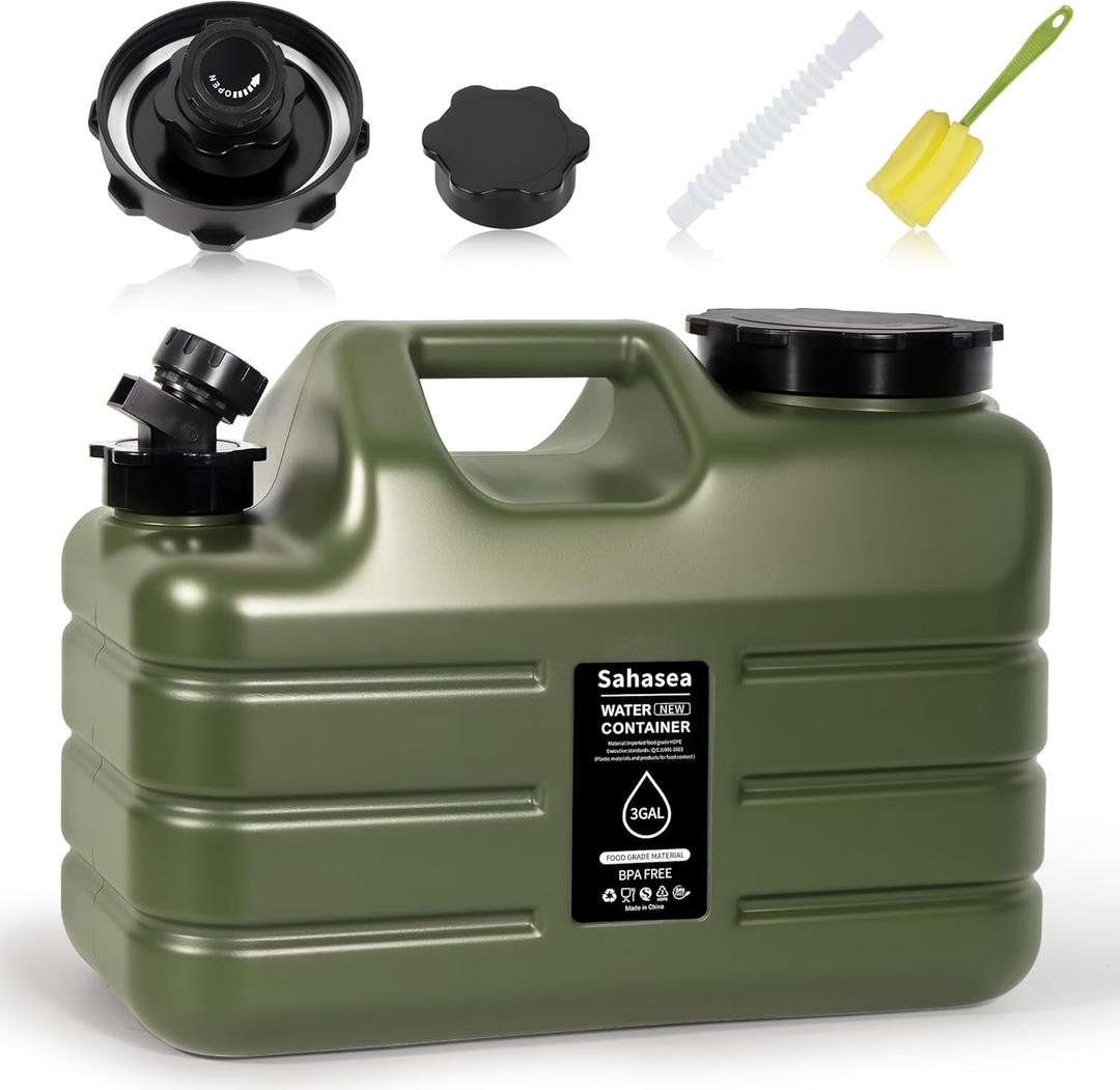 3 Gallon Water Jug, Portable Camping Water Jug Dispenser with Spigot, Leak-Proof Water Storage Containers for Camping, Outdoor, RV, BPA Free Emergency Water Tank, Green