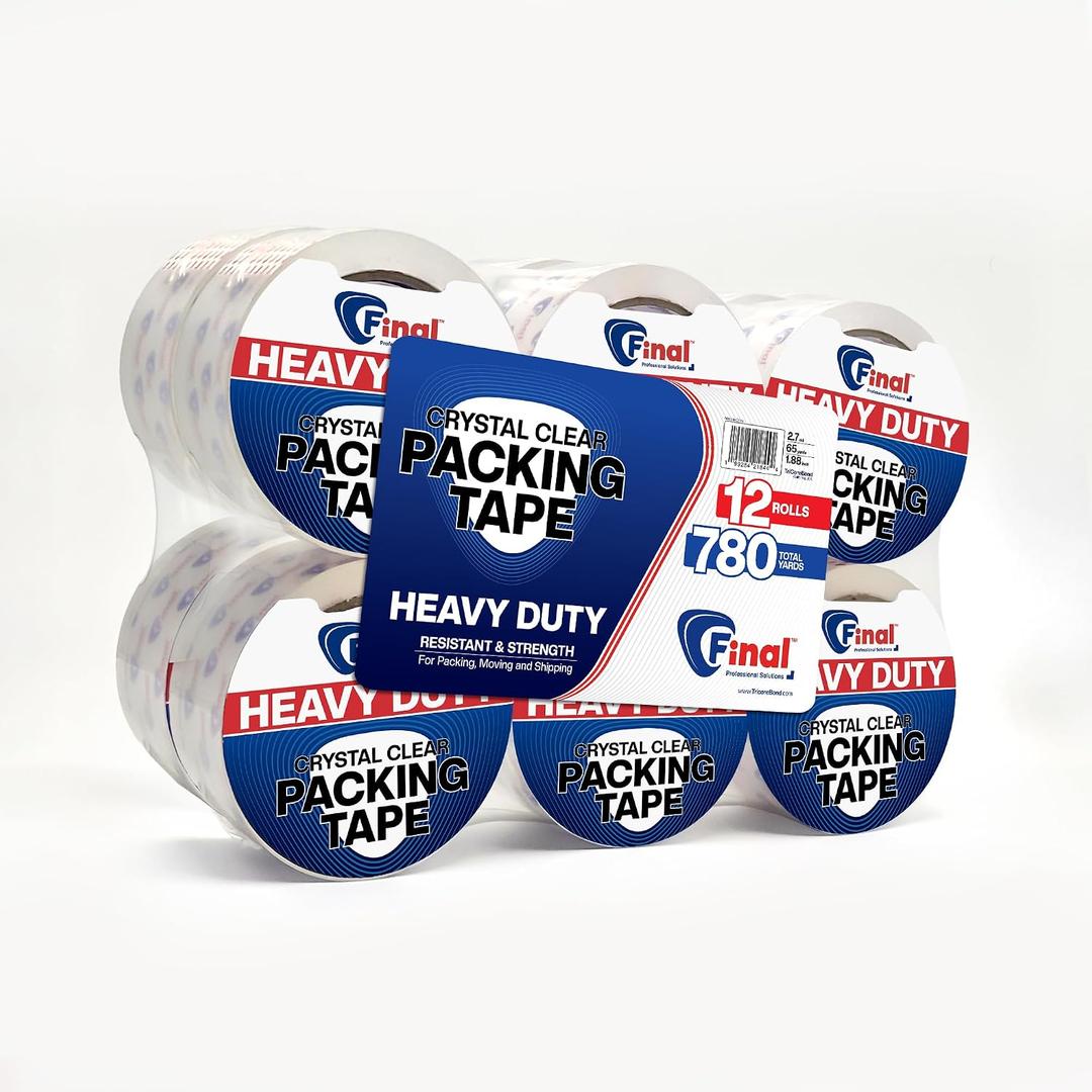Heavy Duty Packing Tape, Clear Packing Tape, 12 Rolls, 2.7 mil Thick, 1.88 Inches Wide, 65 Yards per Roll, 780 Yards Total, for Shipping Moving and Sealing