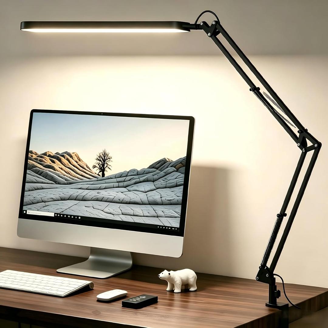 SKYLEO Desk Lamp for Home Office, Eye Comfortable LED Desk Light for Long Hours, Adjustable Swing Arm with Memory Function, Black