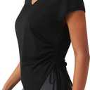 Remidoo Women's Side Drawstring Asymmetrical Hem T Shirt Short Sleeve V Neck Workout Tops (Large, Black)