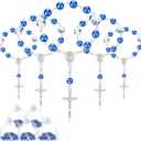 Yinkin 50 Pieces Blue Baptism Mini Rosaries Include 25 Pcs Blue Baptism Baby Rosary and 25 Pcs Organza Bags Baptismal Gifts Baby Christening Gifts for First Communion Decorations Party