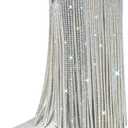 LAURMOSA Rhinestone Fringe Cowgirl Boots for Girls Mid Calf Pointed Toe Cowboy Boots for Toddler Little Big Kids Party Country Size 12 (Silver)