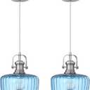2 Pack Hanging Indoor Farmhouse 9" Blue Glass Pendant Light Brushed Nickel