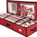 Hearth & Harbor Wrapping Paper Storage Container - Christmas Storage Bag with Interior Pockets - Gift Wrap Organizer Fits Up to 22 Rolls of 40" - Tear Proof, Red (Medium)