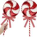 2 Pcs Huge Sequin Velvet Peppermint Sprays Ornament Glitter Lollipop Candy Christmas Topper Picks Stripe Ribbon Bows for Xmas Tree Fillers Wreath Craft DIY Home Decor (Red and White, 26 x 11 Inches)