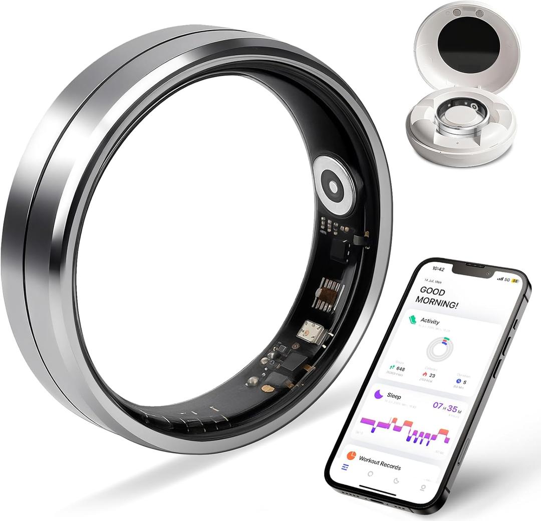 Smart Ring for Women and Men, 5ATM Waterproof Smart Rings Health Tracker with Sleep/Stress/Heart Rate/Activity Monitor, No Subscription, Smart Rings Fitness Tracker for Android iOS, Size 10, Silver