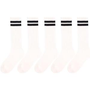 JoJoManly Chunky Ribbed Cotton Striped Socks Retro Double Stripes Scrunch Crew Socks, 4 Pairs with Present Box