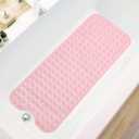 TEESHLY Bath Tub and Shower Mats, Non-Slip 39 x 16 Inch Extra Long Bathtub Mat, Machine Washable BathMat with Drain Holes, Suction Cups for Bathroom (Opaque Pink)