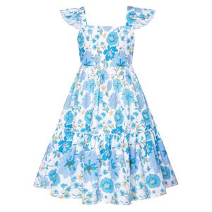 GRACE KARIN Girls A-line Floral Spring Dresses Girls Summer Beach Dress Blue Flowers 8Y