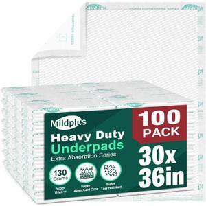 Heavy Duty Underpads 30"X36" ,100 Count, Ultra 10 Times More Absorbent Chucks Pads, Tear-Resistant Disposable Bed Pads with Strength Cloth Backing for Adults, Elderly