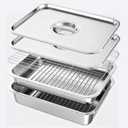 Grill Prep & Serve Tray Set with Lids 5-Piece Grill Carry System | Food Prep System for Marinating, Carrying & Serving, Stainless Steel BBQ Trays for Raw & Cooked Food Separation