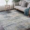 BEIMO Area Rugs 8x10 for Living Room Bedroom, Modern Abstract Machine Washable Rug, Large Soft Low Pile Floor Carpet with Non Slip Backing for Dining Room, Denim Blue/Taupe