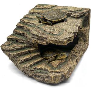 Tfwadmx Large Turtle Basking Platform, Bearded Dragon Hide, Reptile Cave Hideout with Basking Area, Turtle Tank Accessories for Lizards,Geckos,Tortoises,Frogs,Newts