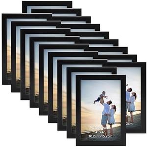 Hoikwo 5 Packs 4x6 Black Multi Plastic Picture Frames Set with Plastic Cover for Family Photos, Artwork, Light Weight Bulk 4 by 6 Frames Pack for Wall Hanging and Table, Stylish Picture Frames