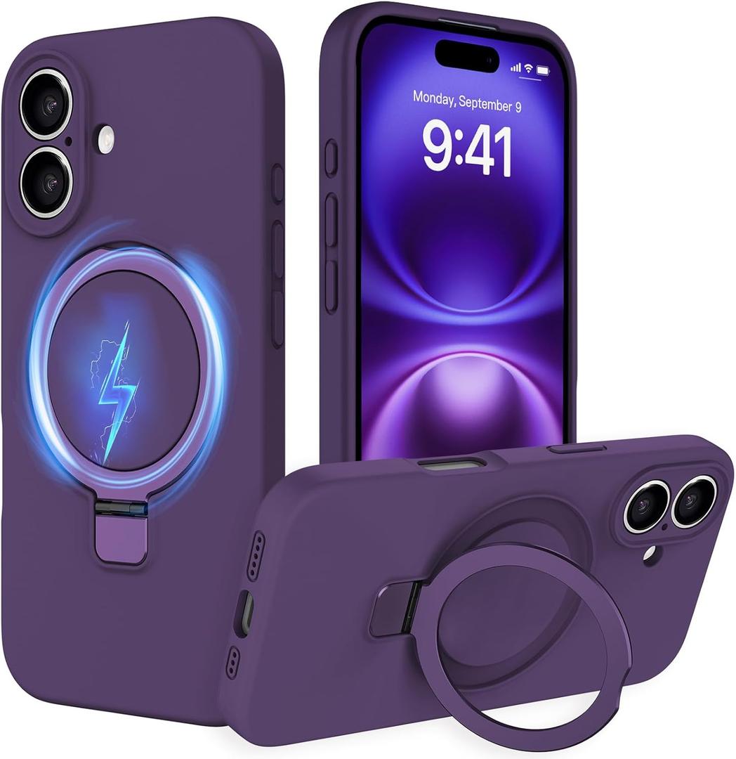 IYH for iPhone 16 Plus Case with Magnetic Invisible Stand 6.7''[Compatible with Magsafe][16FT Military Protection] Liquid Silicone Cases, Purple