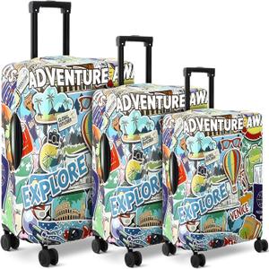 3 Pcs Travel Luggage Cover Washable Suitcase Protector Cover Anti Scratch Case Fits 18-28 Inch Luggage, 3 Sizes(Travel Style)