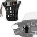 PSLER Motorcycle Drink Cup Holder Handlebar Mount Universal for Dyna Fat Bob Touring Road Glide Street Electra Glide Softail 1996-up Goldwing GL1800 2018-up (Chrome, 105mm)