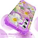 for Galaxy S23 Plus Case,3 in 1 Oil Painting Flower Pattern Heavy Duty Shockproof Protection Silicone Rubber Bumper+Hard Plastic Protective Cover for Samsung S23 Plus 6.6",Purple/Pink
