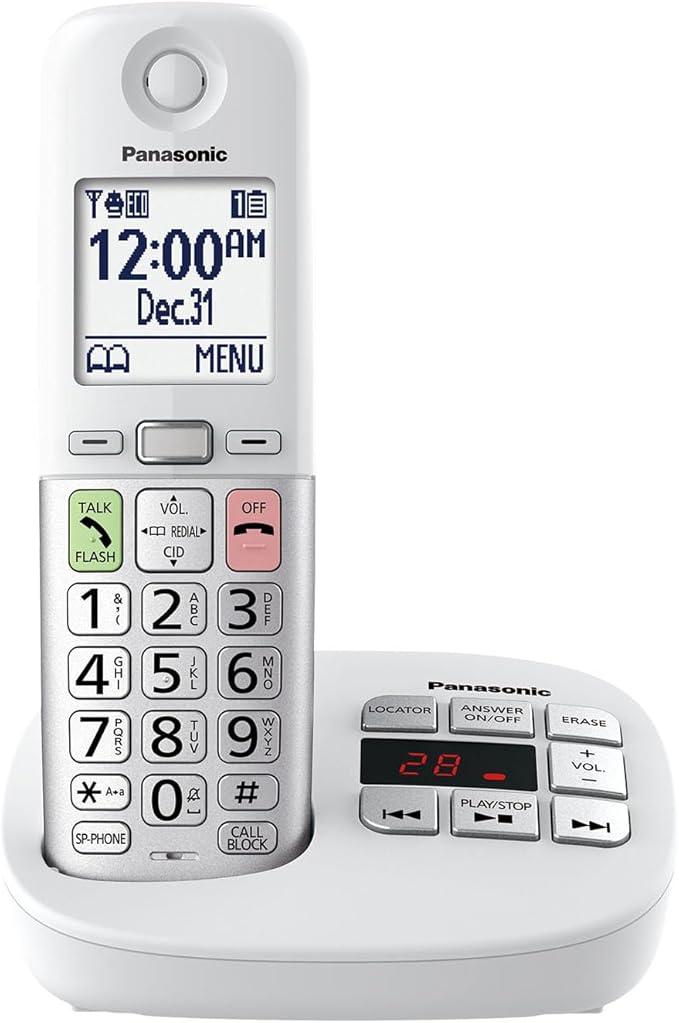 Panasonic Cordless Phone, Easy to Use with Large Display and Big Buttons, Flashing Favorites Key, Built in Flashlight, Call Block, Volume Boost, Talking Caller ID, 1 Cordless Handset KXTGU430W, 1 Handset White