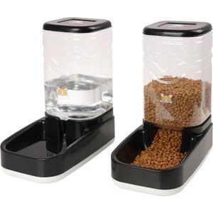 Elevon Automatic Cat Feeder, Gravity Food and Water Dispenser Bowl Set for Small Medium Dogs Animals, Pet Feeder Dispenser Storage Food, 3.8L Large Capacity, Black