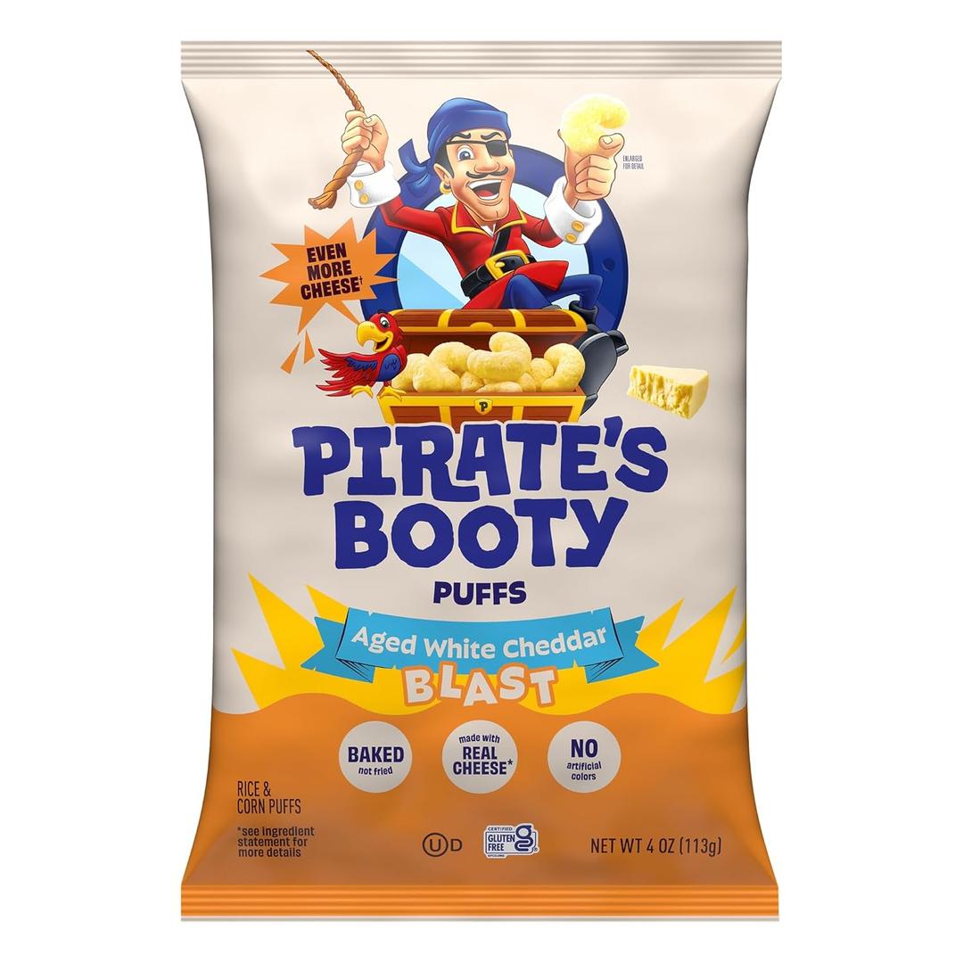 2 x Pirate's Booty Cheddar Blast Cheese Puffs, Gluten-Free, Kids Snacks, 4 oz Bag