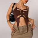 Verdusa Women's Sleeveless Crop Top Cut Out Asymmetrical Hem Slim Fit Cami Top (Brown, XL)