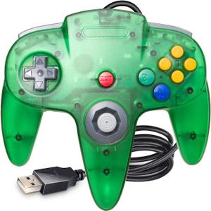 KIWITATA Classic N64 USB Controller, N64 Remote Wired USB Game Joystick Controller for Windows PC & MAC & Raspberry Pi Clear Green