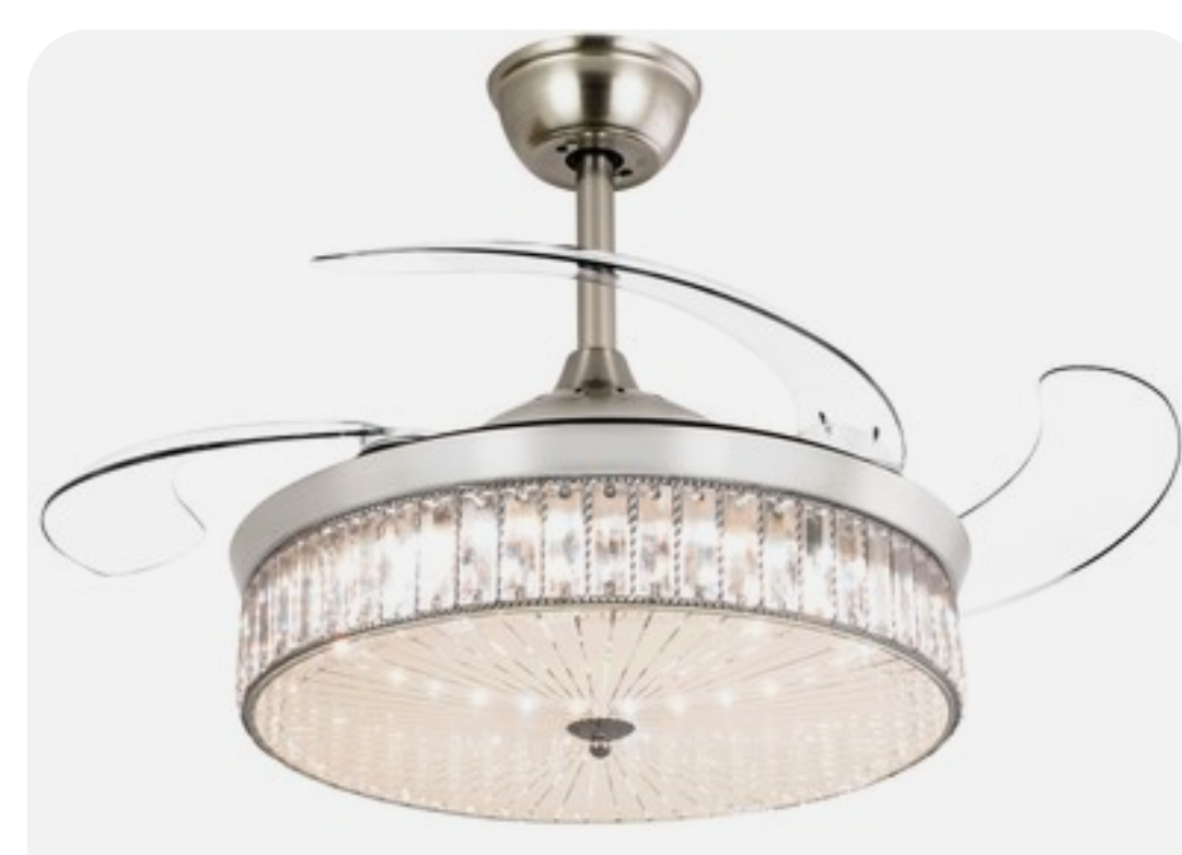 Ohniyou 42" Retractable Ceiling Fan with Light and Remote, Crystal Chandelier Ceiling Fan for Bedroom Living Room Indoor 