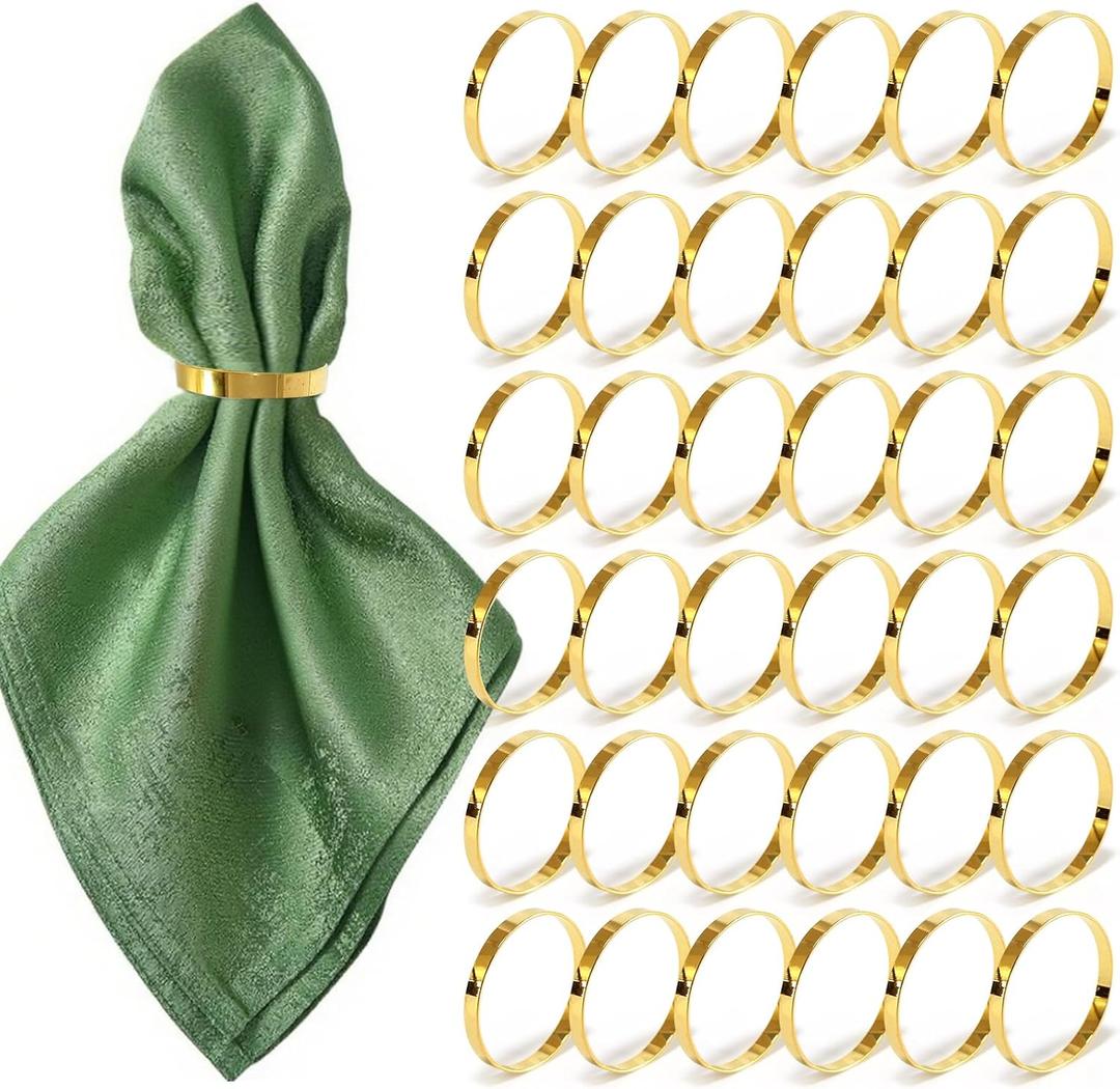 100 Pcs Gold Napkin Rings Bulk, Exquisite Round Napkin Ring Buckles, Suitable for Family Dinners, Weddings, Holiday Parties (Set of 100)