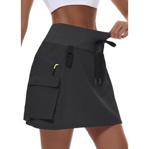 Women's Hiking Cargo Skort Skirt High Waisted Golf Dressy Casual with Zipper Pockets Workout Sport Quick Dry Skirts (X-Large, Black)