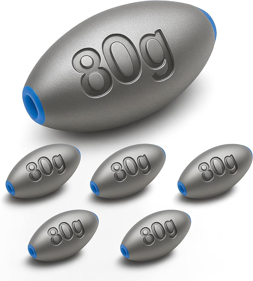 5 x Egg Sinkers Fishing Weights Lead Oval Sliding Sinkers for Catfish, Bass & Surf Fishing, No-Snag Smooth Hole Design, Heavy Fishing Weights for Bottom Rigs in Lakes, Rivers & Beach