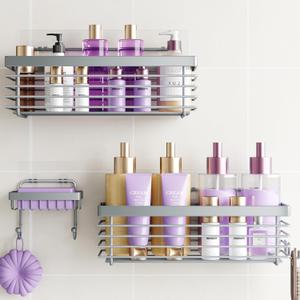 ODesign Shower Caddy 3 Pack SUS304 Stainless Steel-No Drilling-Shower Bathroom Shelves Rack,Rustproof Wall Mounted,Adhesive Shower Shelf Basket Organizer-White