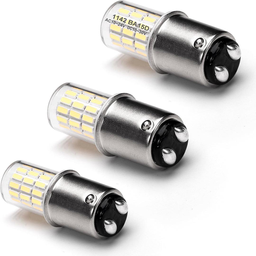 Heifymi BA15D 12V, 1076 1142 1176 S8 1004 90 LED Bright White 6000K, 3W DC Bayonet Bulb Double Contact for RV Camper Trailer Boat Interior Marine Lights,3 Pack