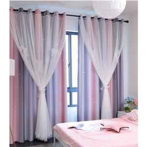 Yancorp Curtains for Girls Bedroom Kids Room Curtain Colorful Window Nursery Curtain 84 inches Length Room Darkening Grommet 2 Layers (Pink Grey, W52 X L84)