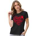 qdl Valentine's Shirts for Women - Cute Heart Short Sleeve Tee Valentine's Day Blouse Top (Black, L)