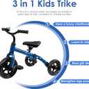 YGJT 3 in 1 Tricycle for Toddlers Age 2-5 Years Old, Folding Kids Balance Bikes with Adjustable Seat and Removable Pedal, Ride-on Toys for Infant, Gift for Baby Boys Girls Birthday(Blue)