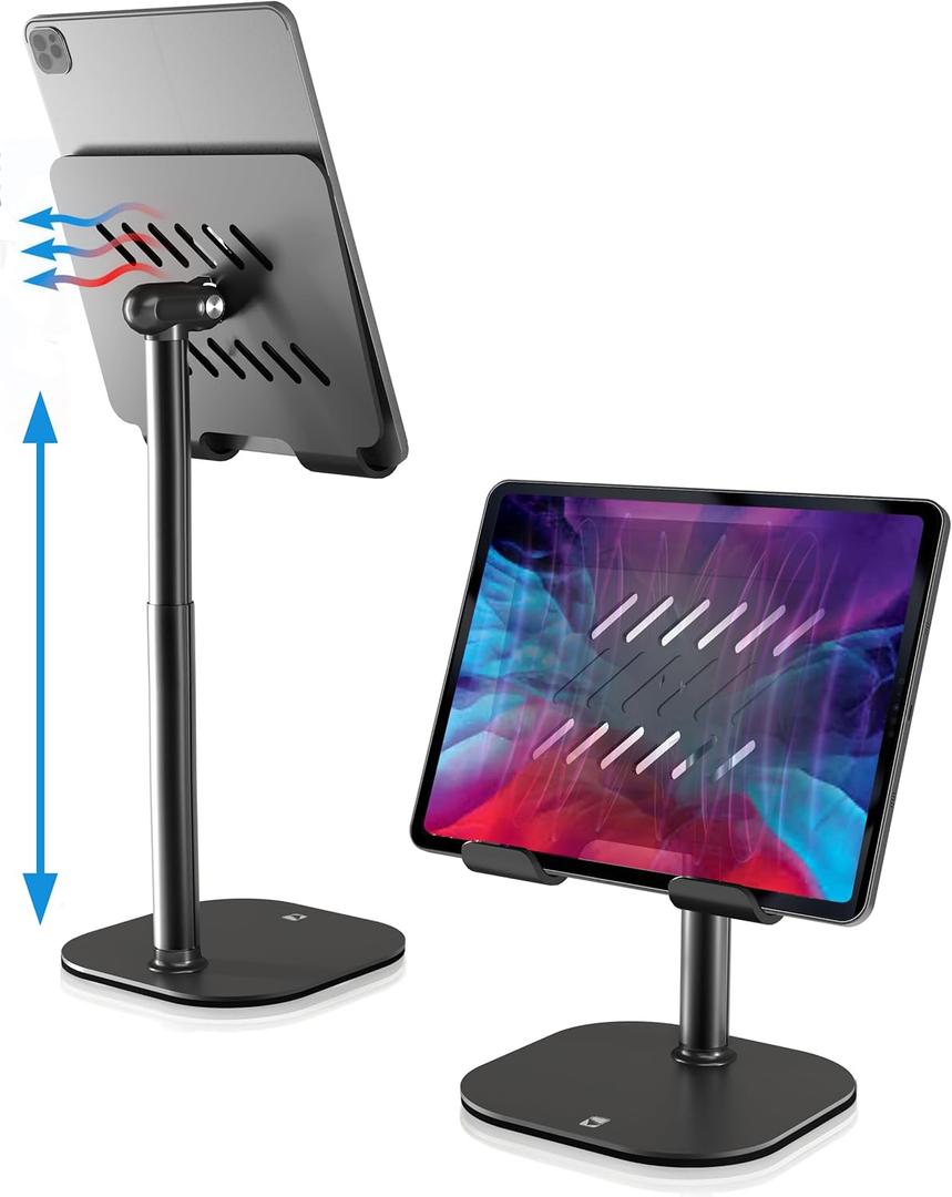 COOPER TabHolder, 7-10" Height Adjustable Tablet Stand, Premium iPad Stand for Desk, 270 Tilt iPad Holder for Desk, Tablet Holder, 15.6-17" Portable Monitor Support (Black)