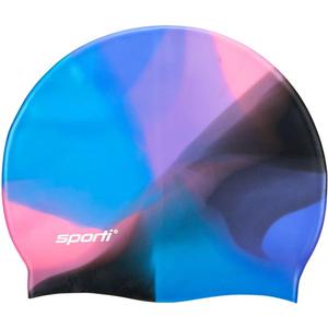 Sporti Silicone Swim Cap Graphic Design with Dimension Height 7.6" Opening 7.5", Swimming Cap Non Slip, Easy Wear and Removal (80's Multi)