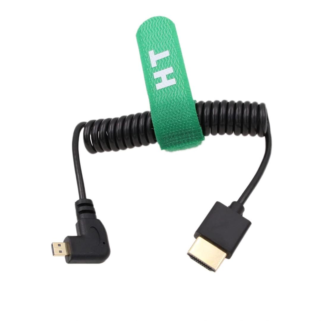 Micro HDMI 4K 60Hz 8K Right Angle HDMI Coiled Cable for Sony A6400 A7R Canon R5 R6 GH4 S5 Z50 Camera ATOMOS Ninja V Portkeys Monitor Type A D HDMI 2.1