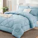 CozyLux Queen Comforter Set Light Blue  Bed in a Bag Queen Size 7 Pieces, Luxury Soft Bed Set for All Seasons, Bedding Set with Down Alternative Comforter, Sheets, Pillowcases & Shams