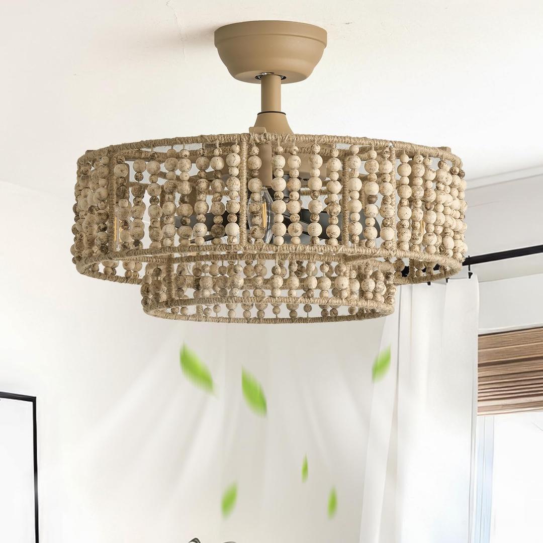 hummingbird Ceiling Fan with Light and Remote, 20'' Fandelier Ceiling Fan with Light, Boho Caged Ceilings Fan with Lights Flush Mount for Bedroom, Living Room, Dining Room