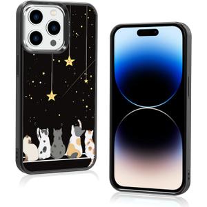 Black Cute Cat iPhone 15 Pro Case Cute Cat iPhone Case, Non-Slip Pattern Design and Shock Absorption, Soft Silica Gel Frame Support Black Phone Case for Teen Girls and Sisters