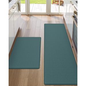 DEXI Kitchen Floor Mats Cushioned Anti Fatigue,17x29+17x59, Standing Runner Rug Waterproof, Comfort Memory Foam Padded for Front Sink Laundry Set of 2, Hunter Green