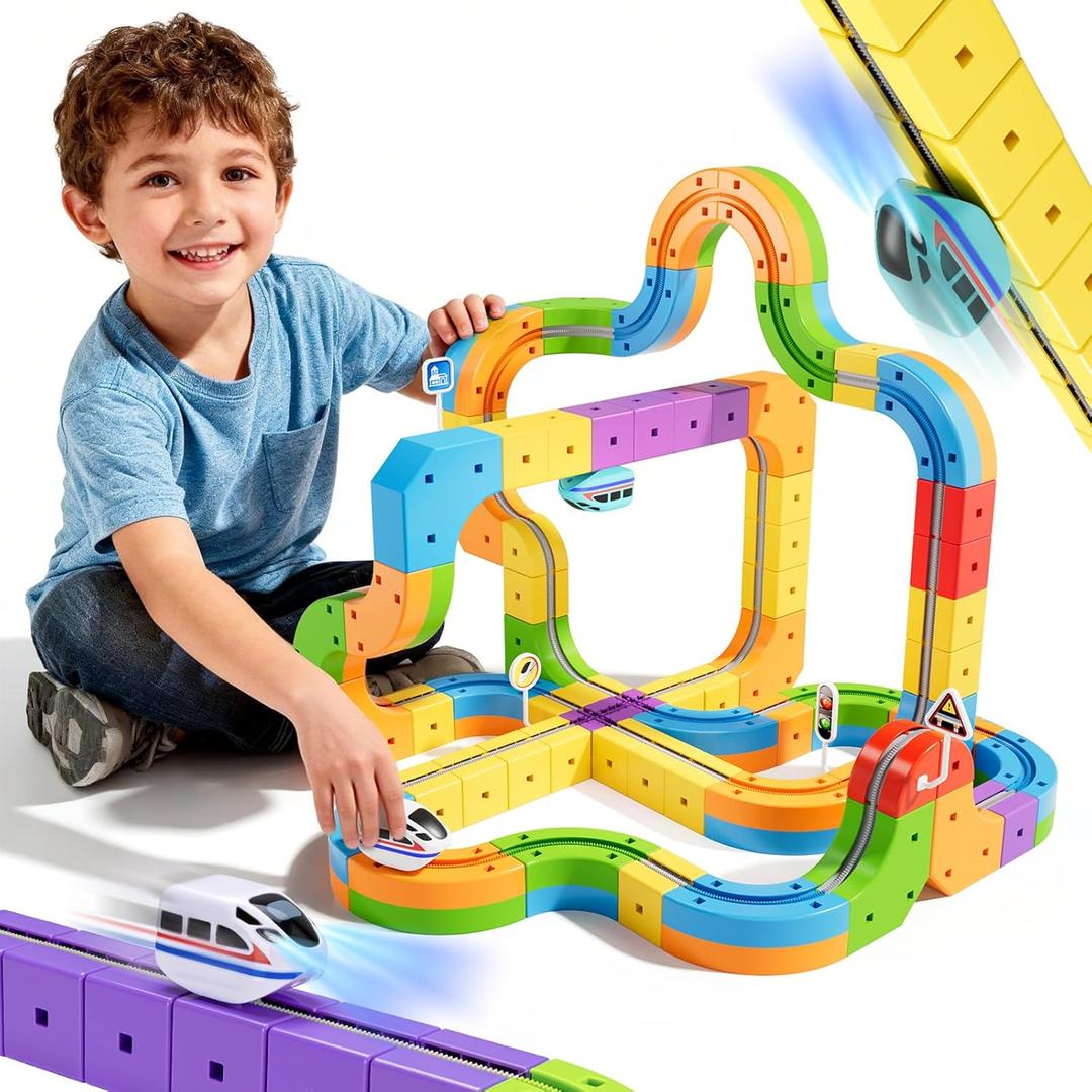 klick Rail Electric Train Set 3D Magic Flexible Race Track for Kids 3 4 5 6 7 8 Years Old, Race Car Track with Anti-Gravity, Educational STEM LearningToy for Boys Girls Birthday