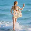 Bluboon Waterproof Beach Tote Pool Bags for Women Ladies Extra Large Carry On Bag With Wet Compartment for Weekender Travel,Beige Floral 157