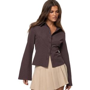 Princess Polly girls Anni Pinstripe Shirt (Brown, S)