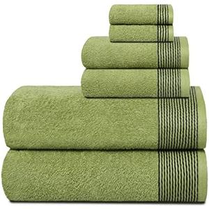 Belizzi Home 100% Cotton Ultra Soft 6 Pack Towel Set, Contains 2 Bath Towels 28x55 inchs, 2 Hand Towels 16x24 inchs & 2 Washcloths 12x12 inchs, Compact Lightweight & Highly Absorbant - Kiwi Green