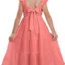 GRACE KARIN Girls Dress Summer Tie Back Party Dress Ruffle Sleeve Smoke Tiered Special Occasions Maxi Tween Dresses Size 12Y
